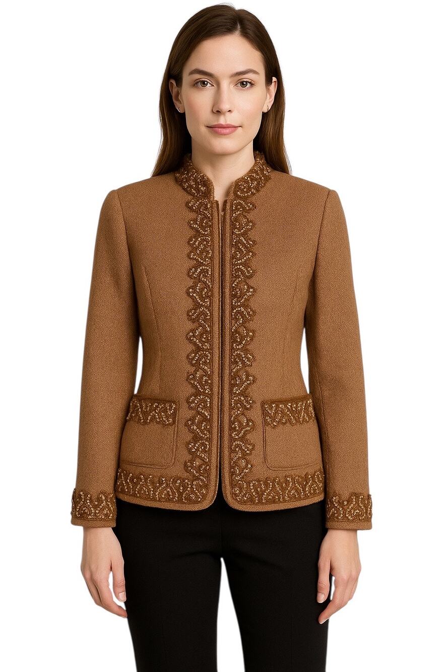 Eccoci Wool Silk Cashmere dressy Jacket with Embroidered Trim fall winter Size 0